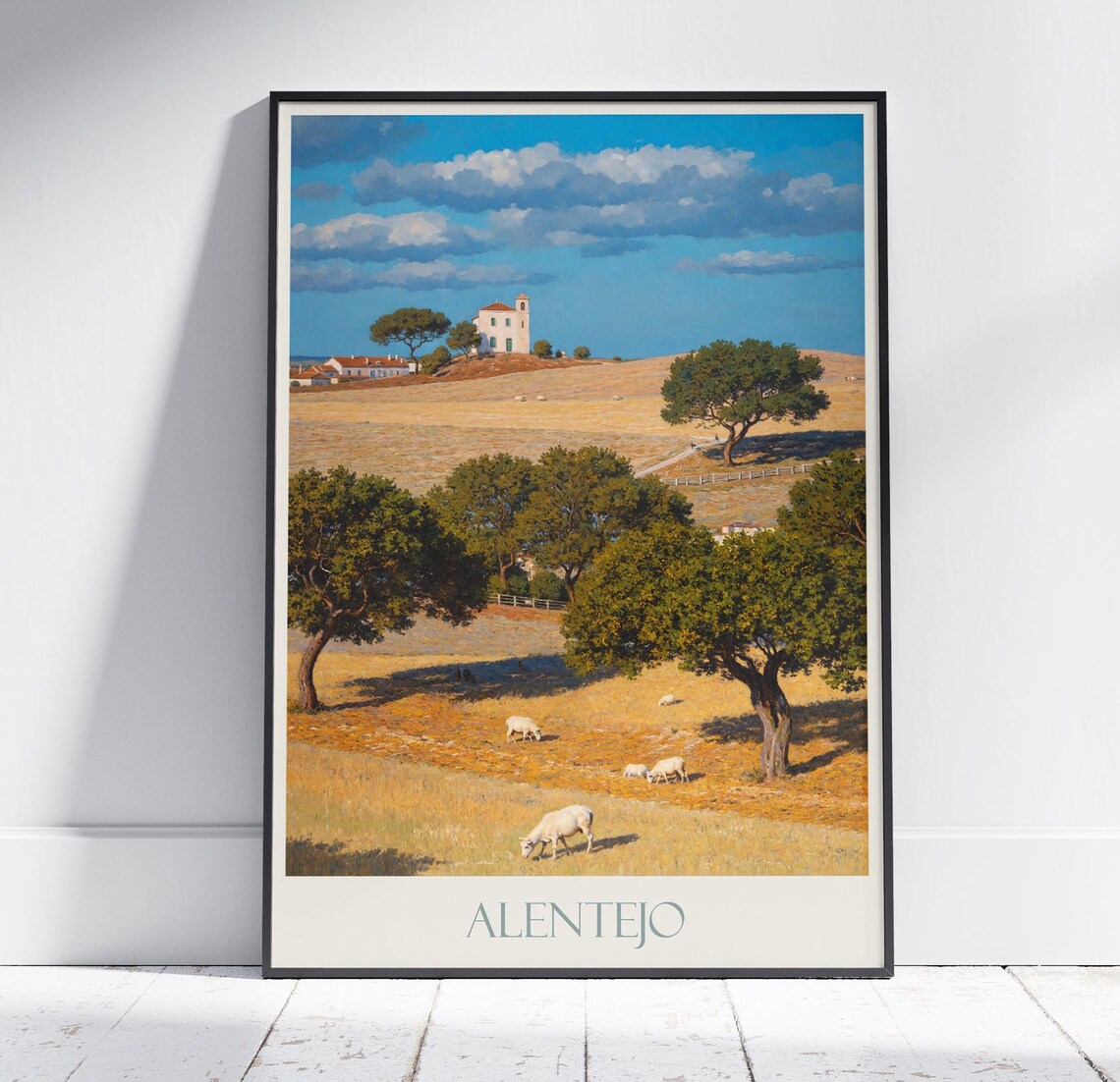 Alentejo Cork Oak Hills Painted Sheep Pasture And Farmhouse Poster