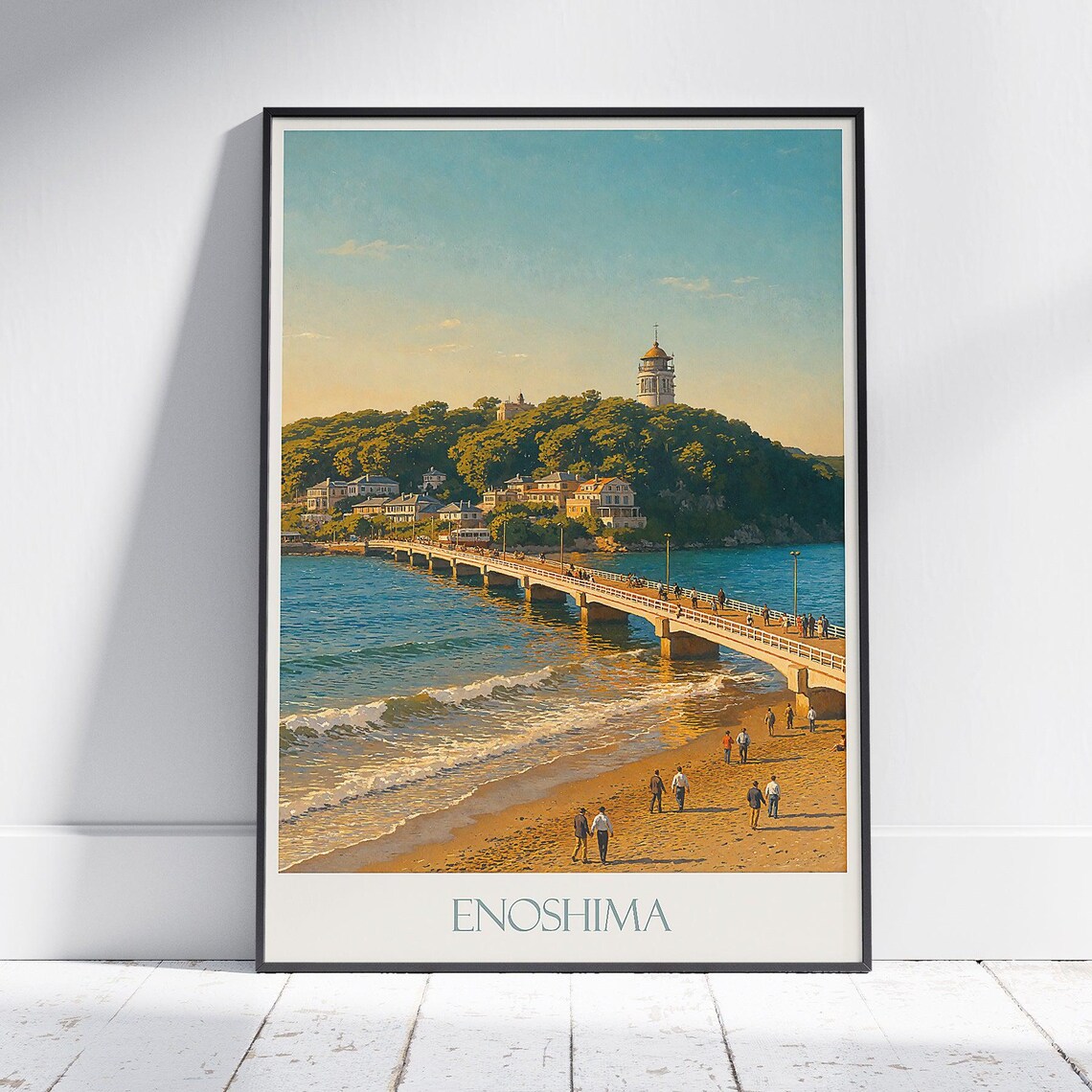 Enoshima Japan Island Bridge Beach Observation Tower Travel Poster