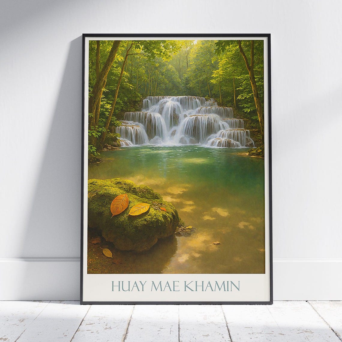 Huay Mae Khamin Thailand Tiered Jungle Waterfall Scene Art Poster