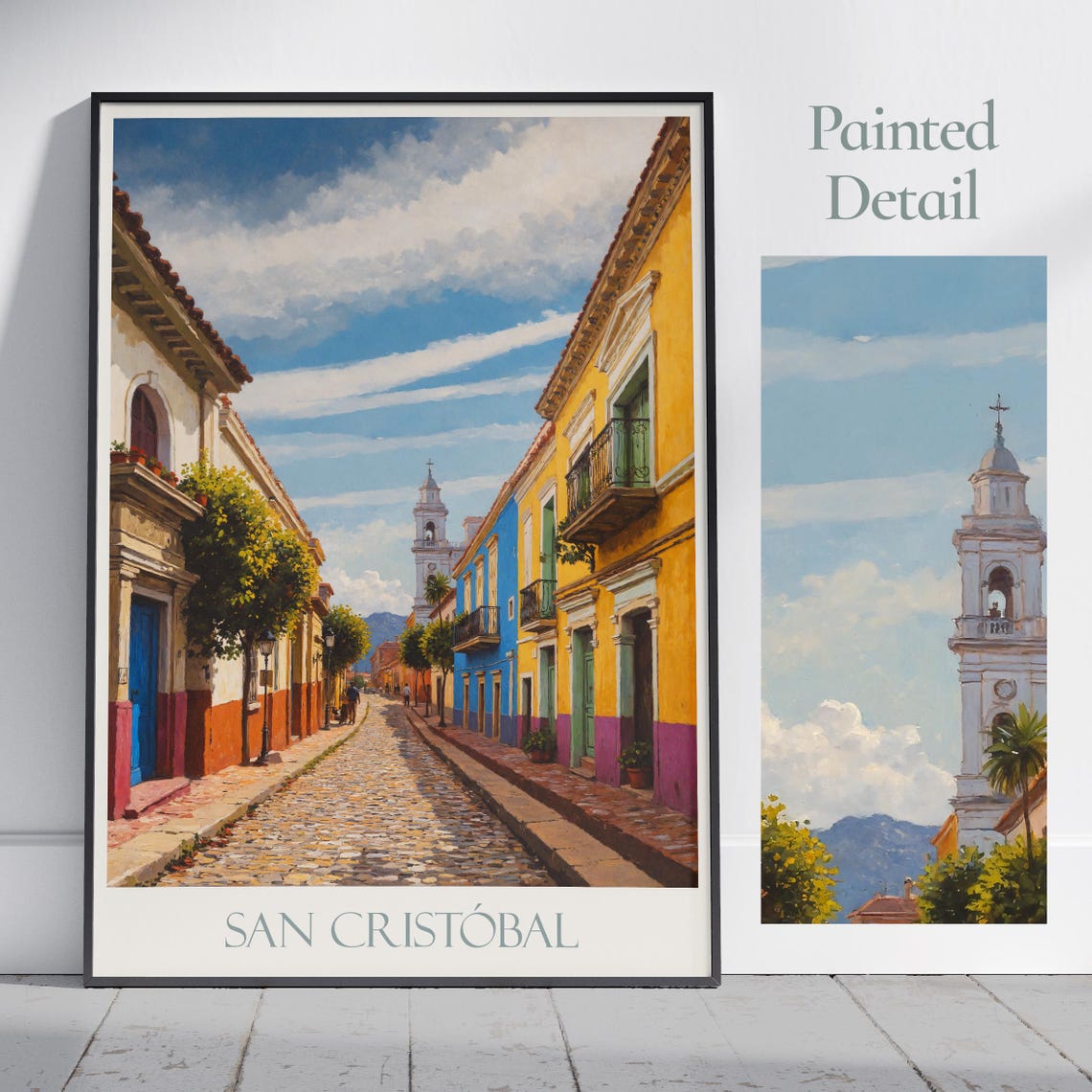 San Cristobal Mexico Painted Colonial Street And Church Tower Poster