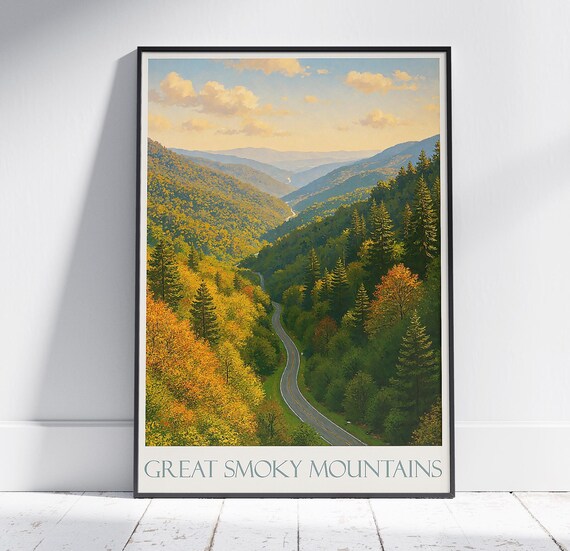 Great Smoky Mountains Autumn Road Scenic Fall Foliage Travel Poster