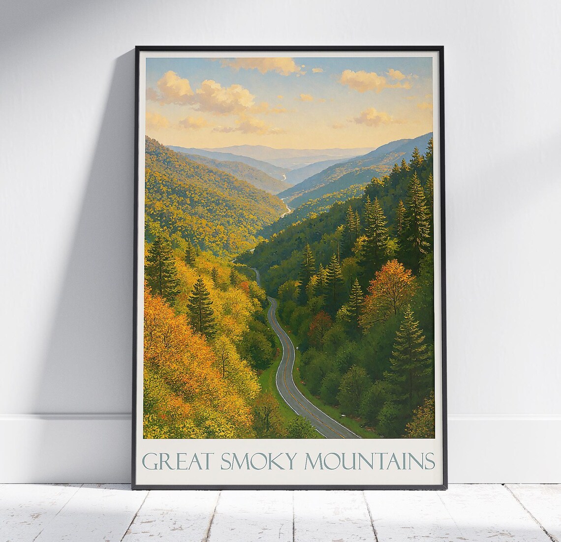 Great Smoky Mountains Autumn Road Scenic Fall Foliage Travel Poster