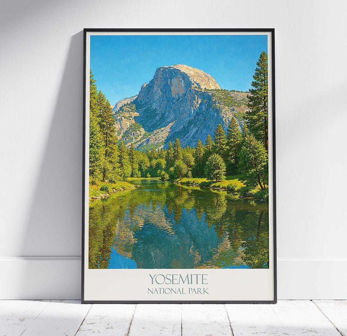 Yosemite National Park Half Dome Granite Cliff River Travel Poster