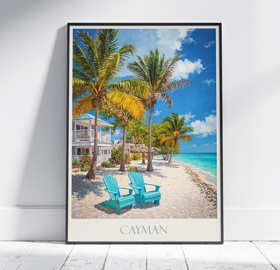 Cayman Islands Travel Print Travel Poster Painted Wall Art Print Home Decor Framed Personalized Print Vacation Travel Gift