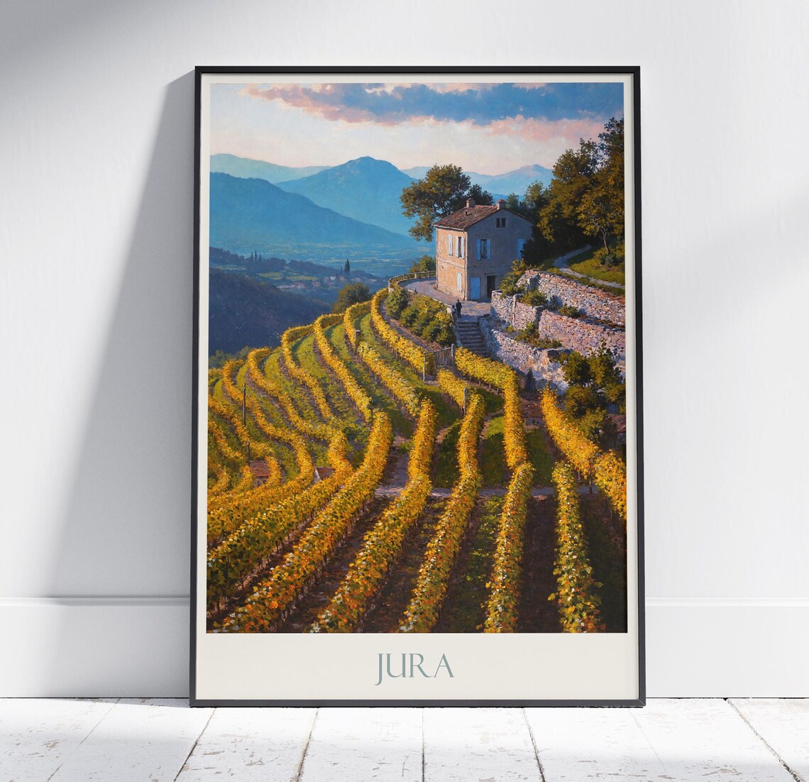 Jura Vineyards Autumn France Wine Region Mountain Travel Poster