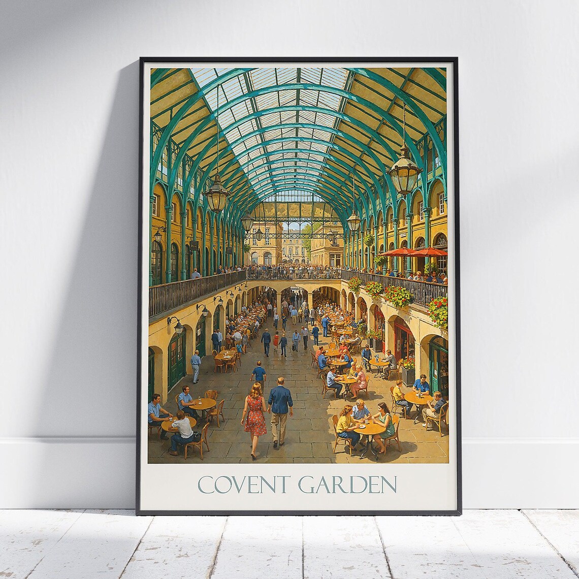Covent Garden Market Hall Travel Poster London Café Culture Scene