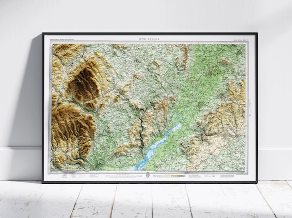 Wye Valley Gloucestershire Vintage Shaded Relief Map Wall Art