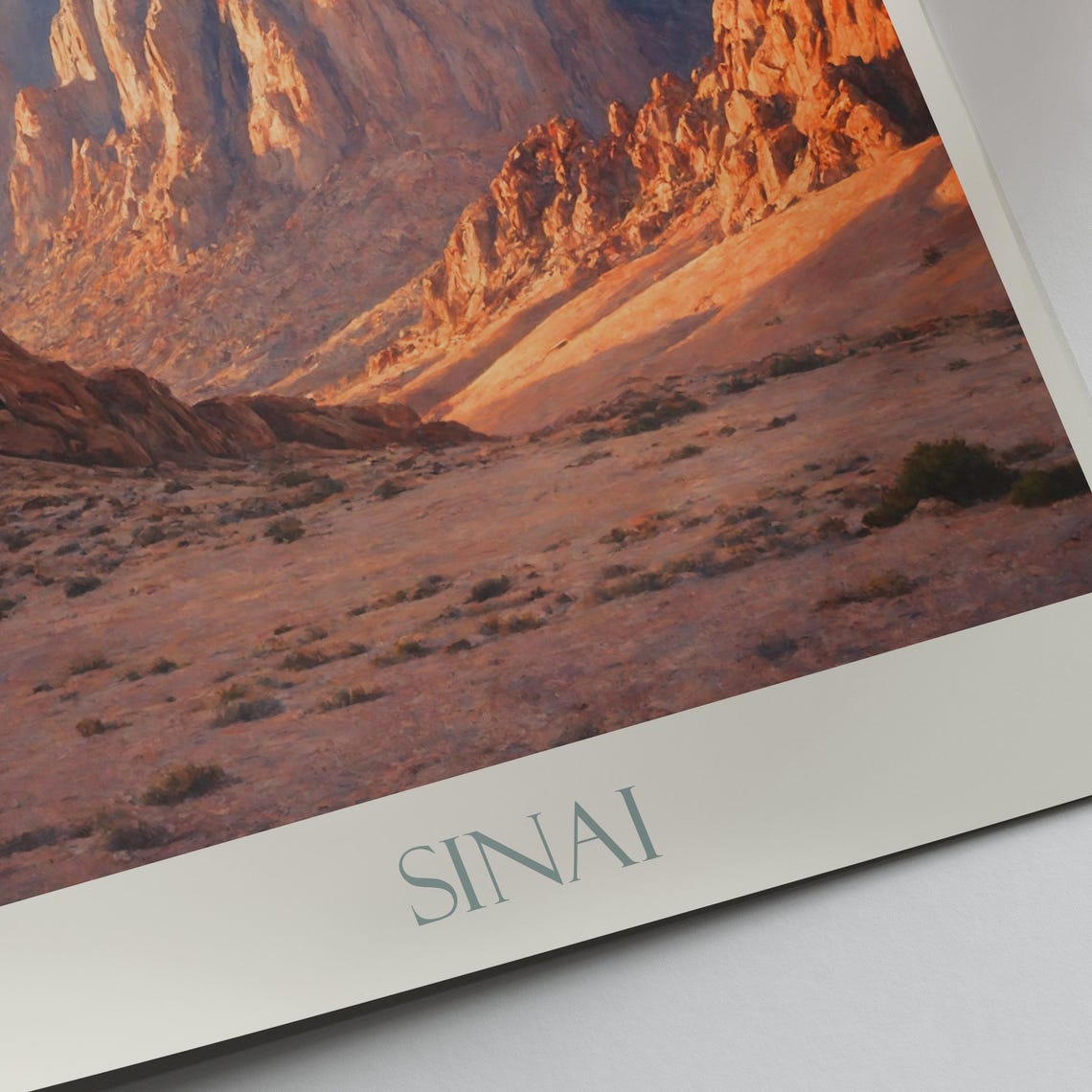 Mount Sinai Desert Peaks Sunrise Golden Light Egypt Painted Art Poster - Image 2
