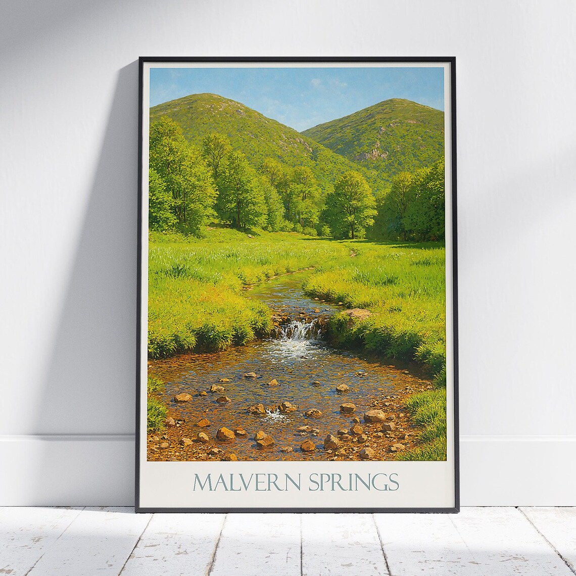 Malvern Springs English Countryside Stream And Hills Travel Poster