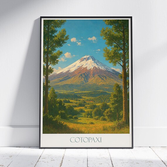 Cotopaxi Volcano Travel Poster Ecuador Majestic Mountain Wall Art Print Andean Landscape Home Decor Gift