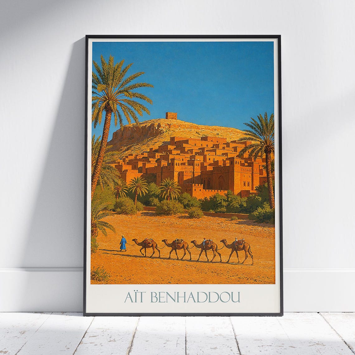 Ait Benhaddou Morocco Kasbah Camel Caravan Golden Desert Poster