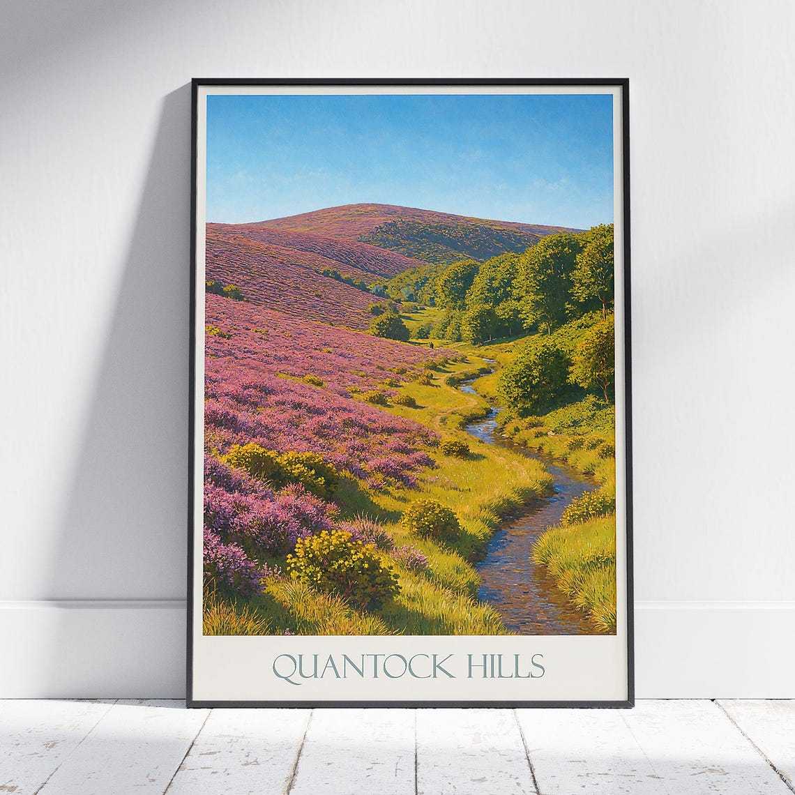 Quantock Hills Heather Moorland Stream Purple Landscape Poster