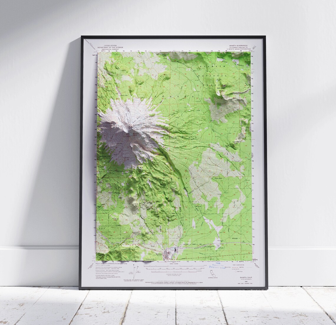 Mount Shasta California Vintage USGS Topographic Relief Map Poster