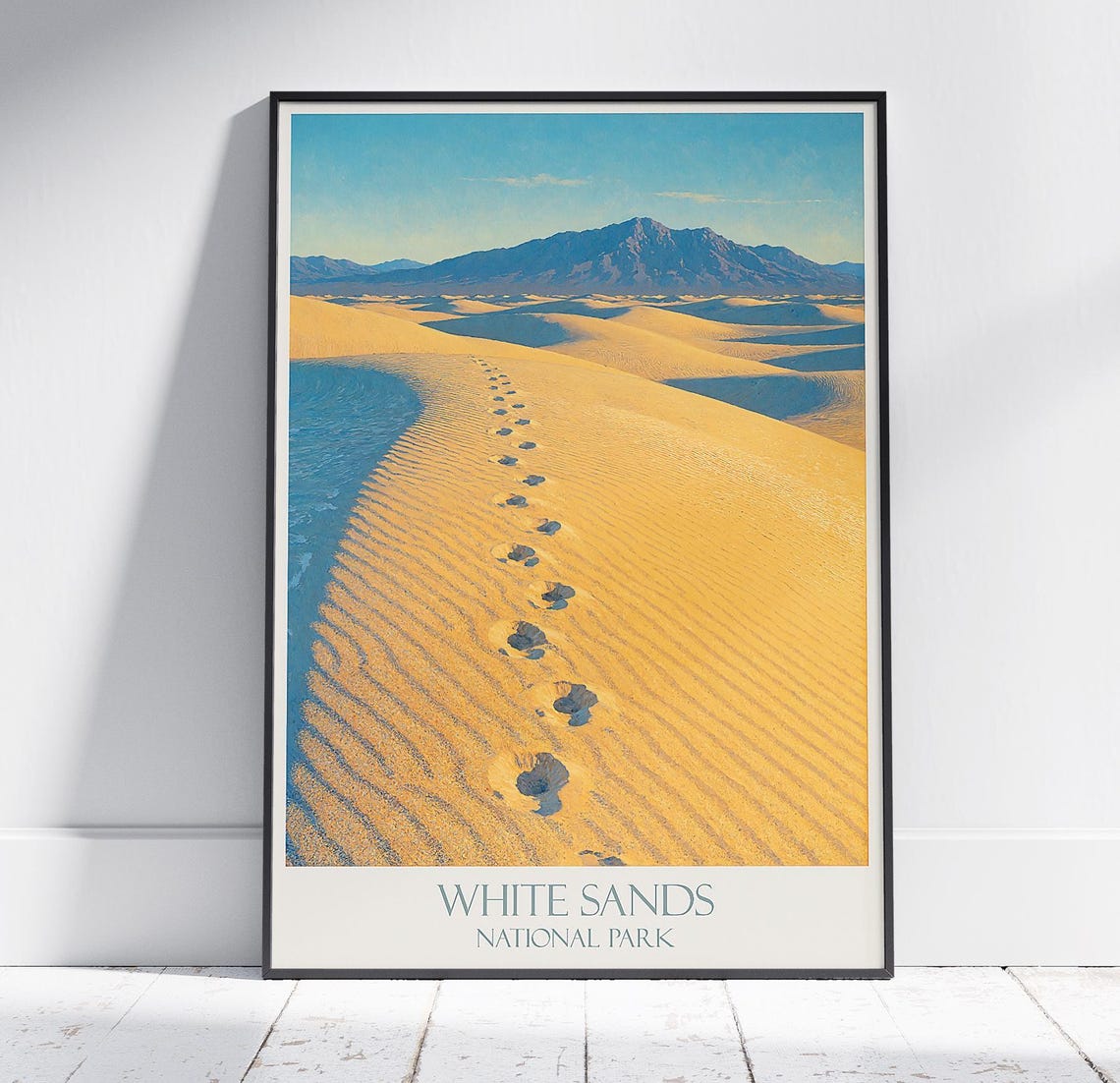 White Sands National Park Footprints on Glowing Dunes Travel Poster