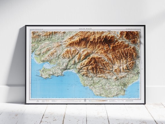 South Wales Vintage Map Flat 2d Shaded Uk Print Poster Wall Art Decor
