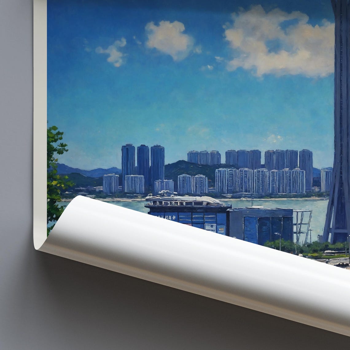 Macau China Tower Skyline Harbor Bridge Daytime Painted Poster - Image 3