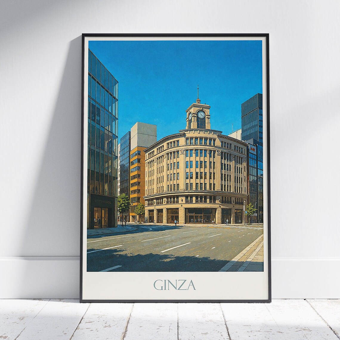 Ginza Tokyo Wako Clock Tower City Street Japan Travel Poster