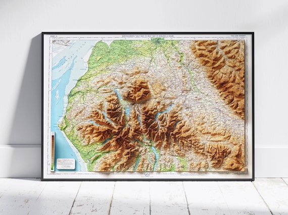 Lake District England Shaded Relief Topographic Vintage Map Poster