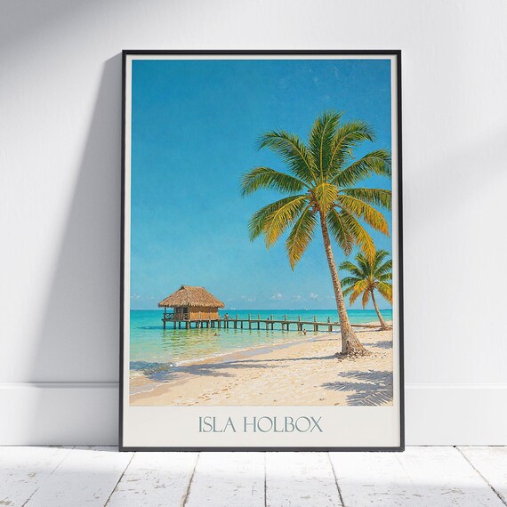 Isla Holbox Travel Poster Mexico Beach Art Tropical Island Paradise Print Caribbean Home Decor Gift