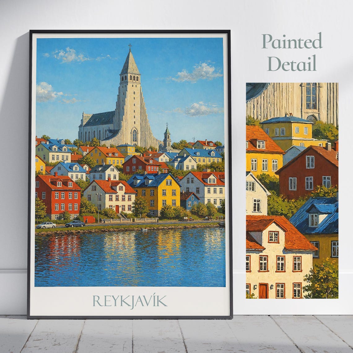 Reykjavik Iceland Hallgrimskirkja Church Painted Travel Poster