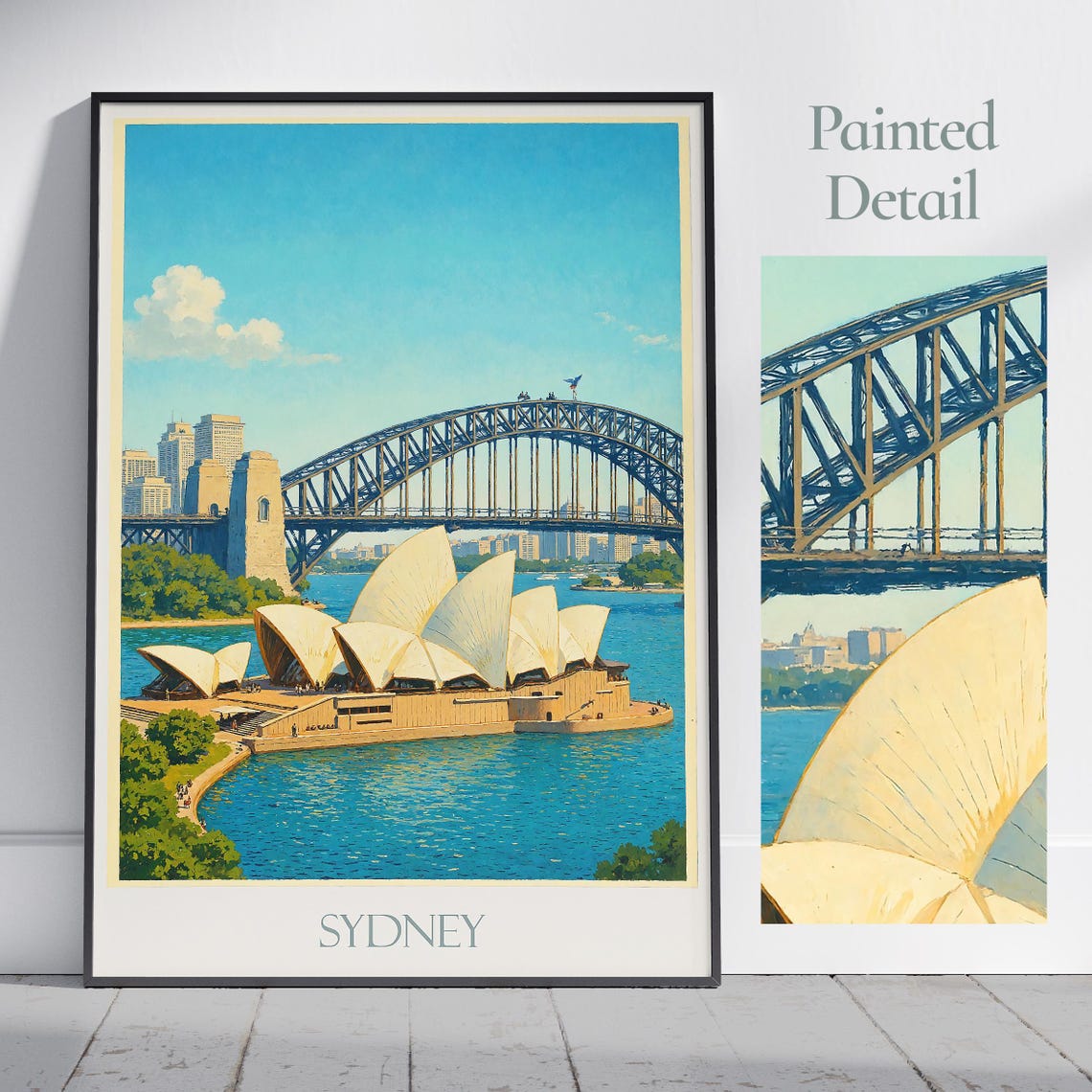 Sydney Australia Painted Travel Poster Opera House Harbour Bridge