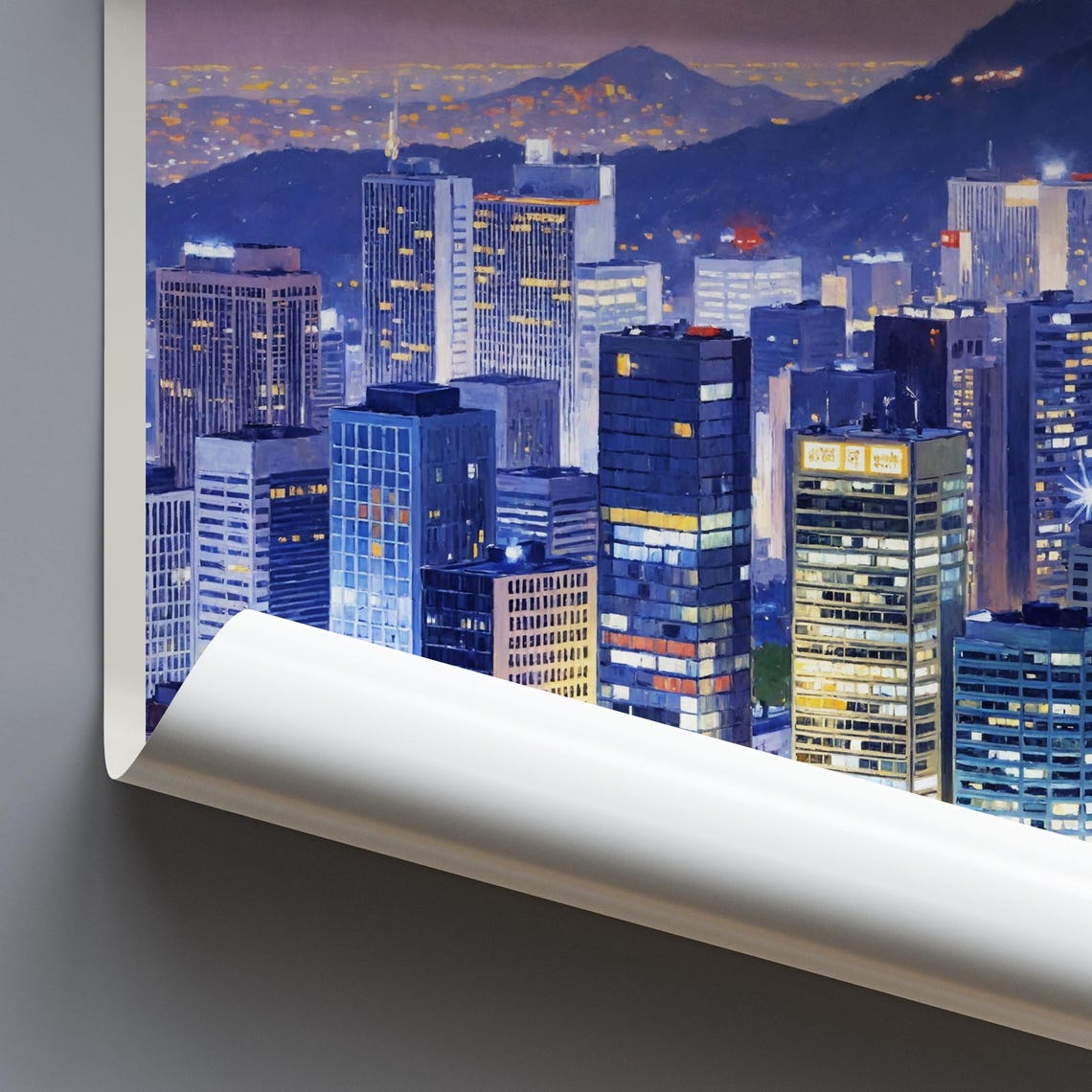 Seoul South Korea Night City Skyline N Seoul Tower Painted Poster - Image 3