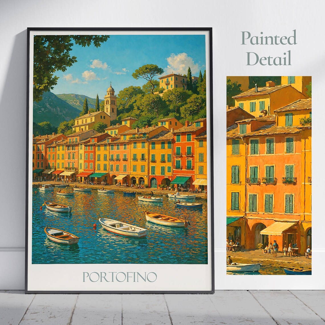 Portofino Italy Colorful Harbor Boats Seaside Village Travel Poster