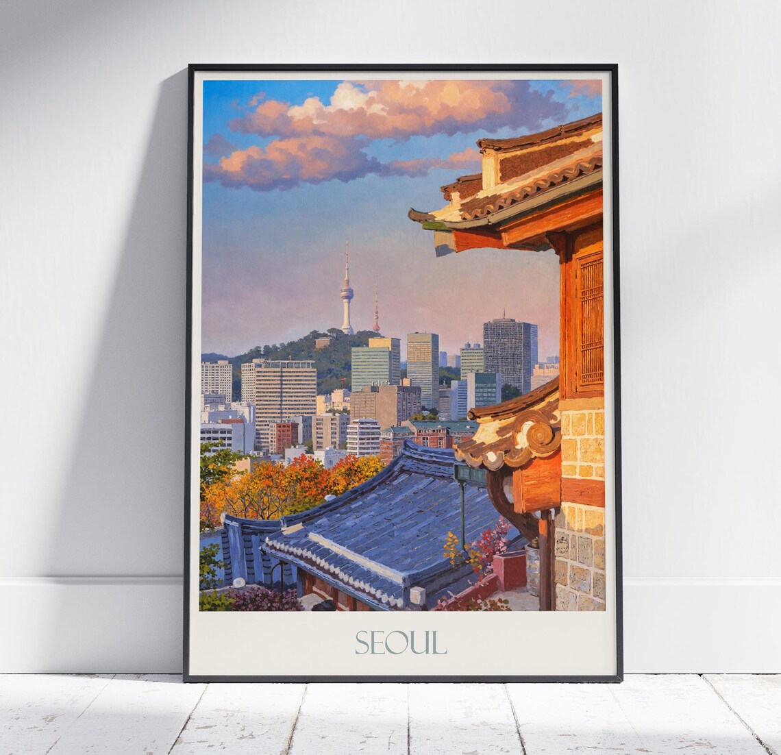 Seoul South Korea Hanok Village N Seoul Tower Painted Poster