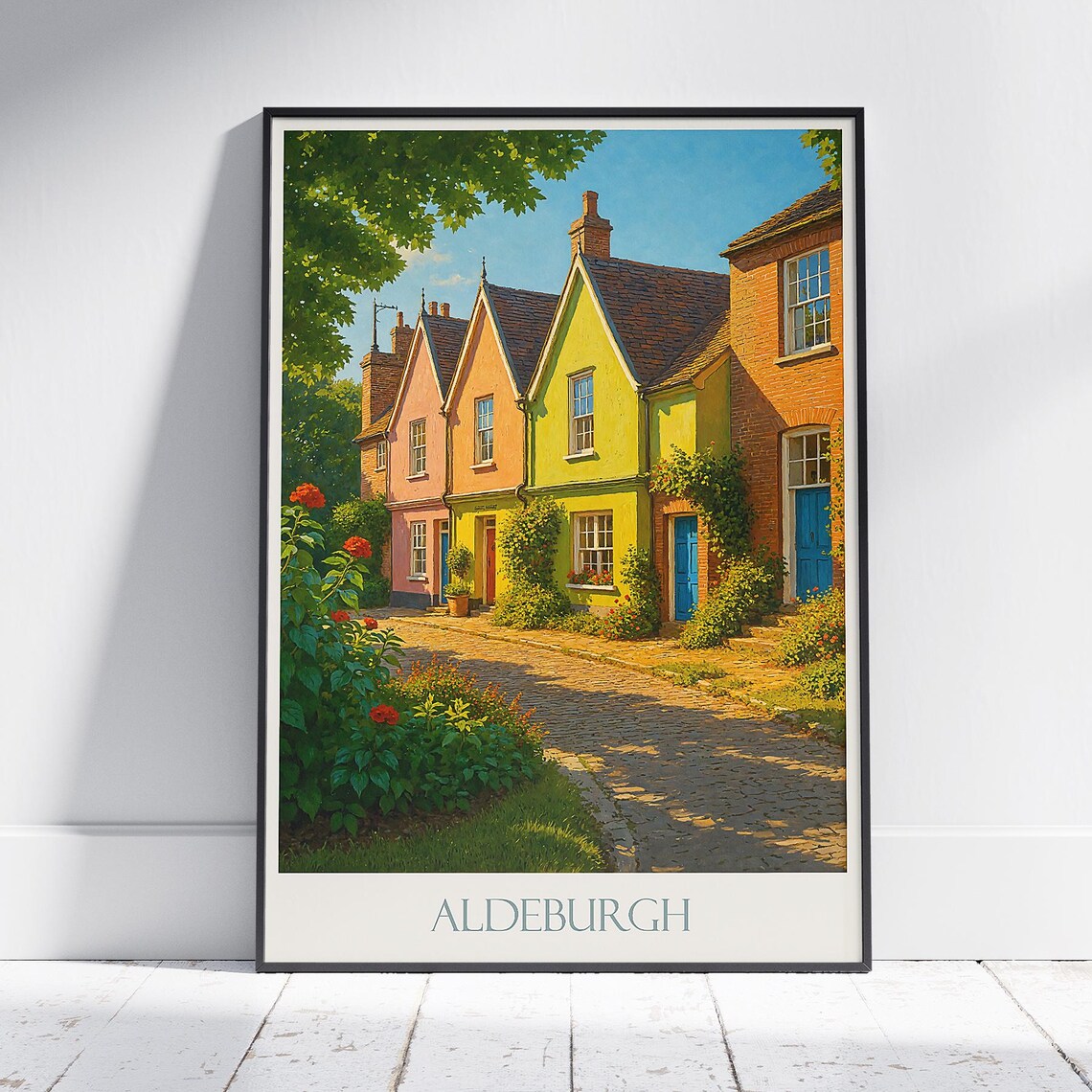 Aldeburgh Suffolk Colourful Cottages Seaside Street Travel Poster