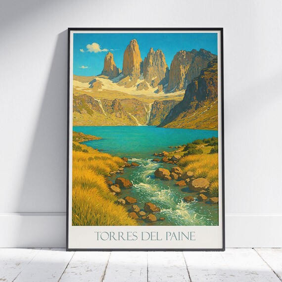 Torres del Paine National Park Patagonia Mountain Vintage Travel Poster