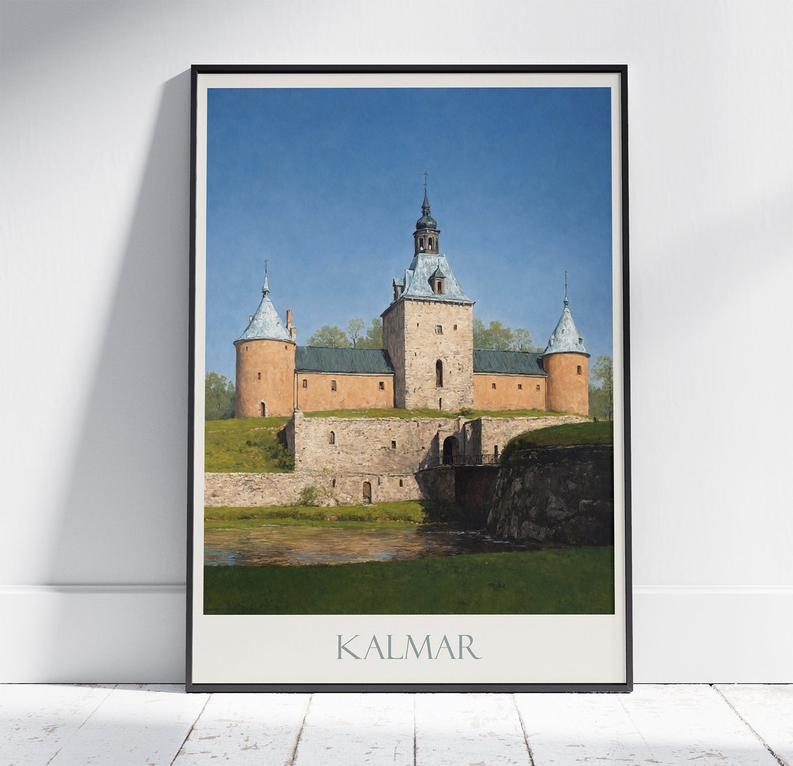 Kalmar Castle Riverside Painted Stone Towers Sweden Heritage Poster