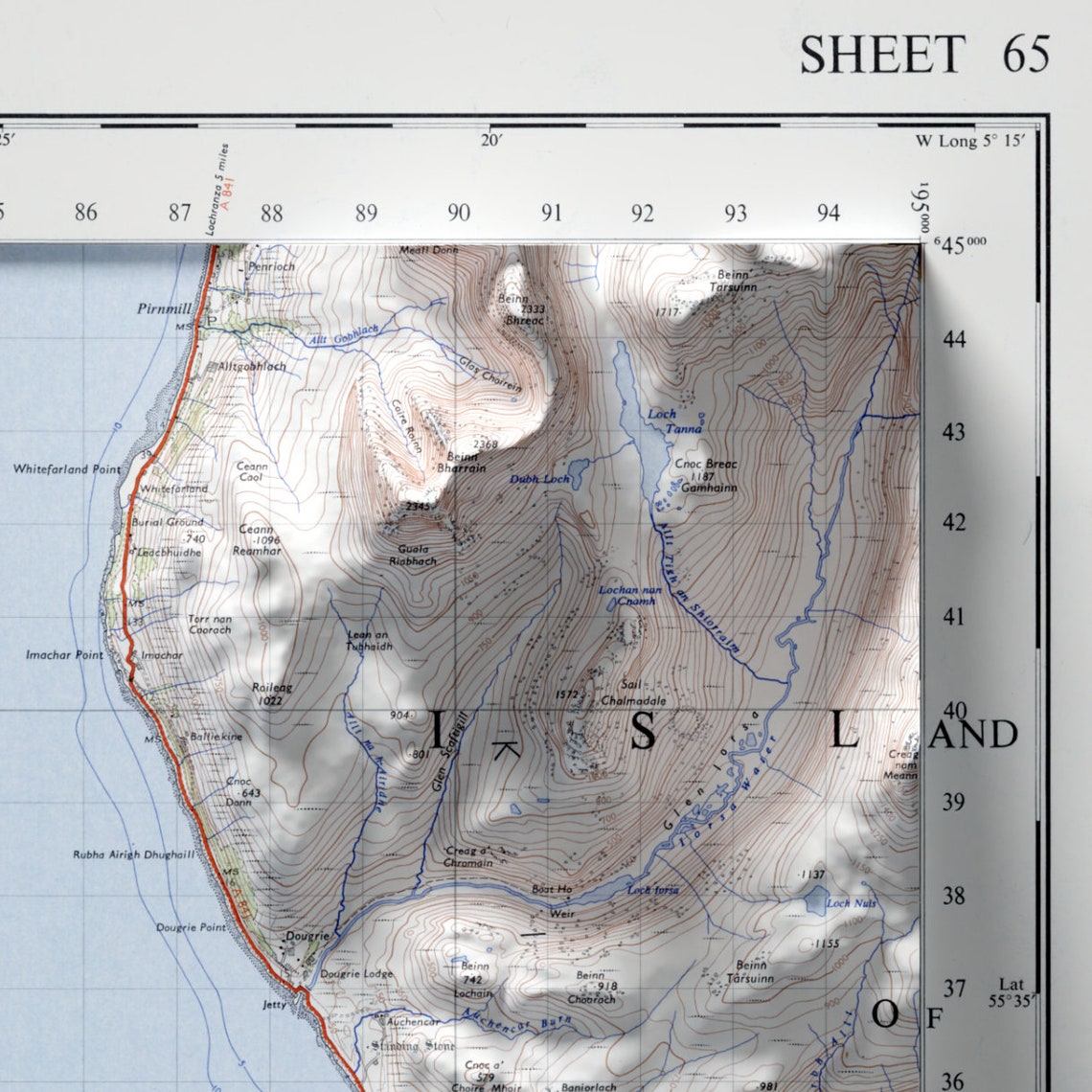 Kintyre Scotland Ordnance Survey Sheet 65 3D Relief Map Poster - Image 2