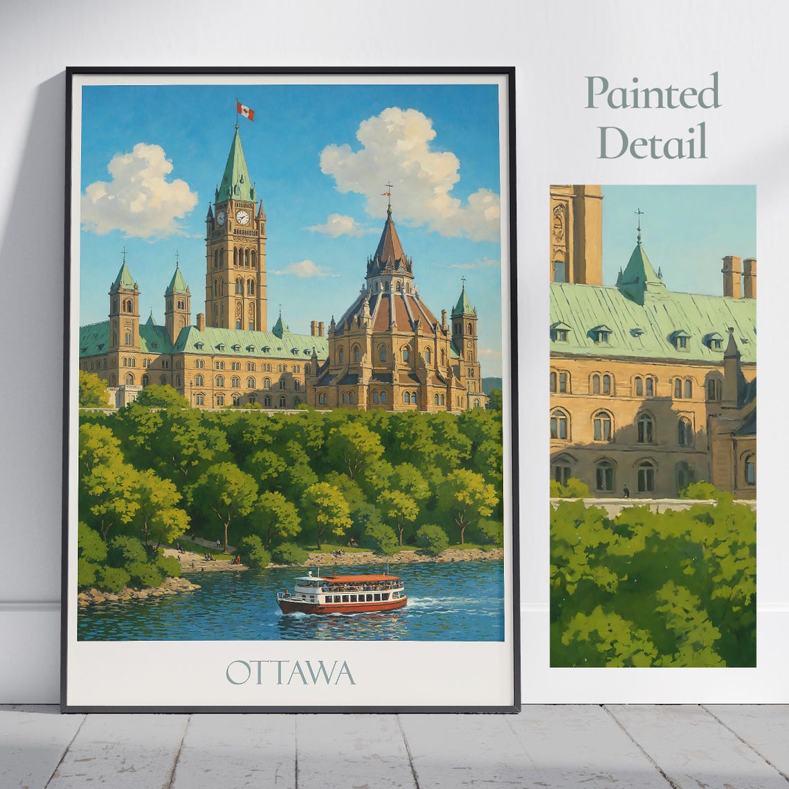 Ottawa Canada Painted Poster Parliament Hill Peace Tower River