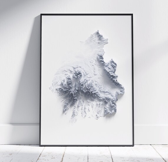 Cumbria 2d Minimalist Map Print Topographic Shaded Poster Wall Art Modern Decor
