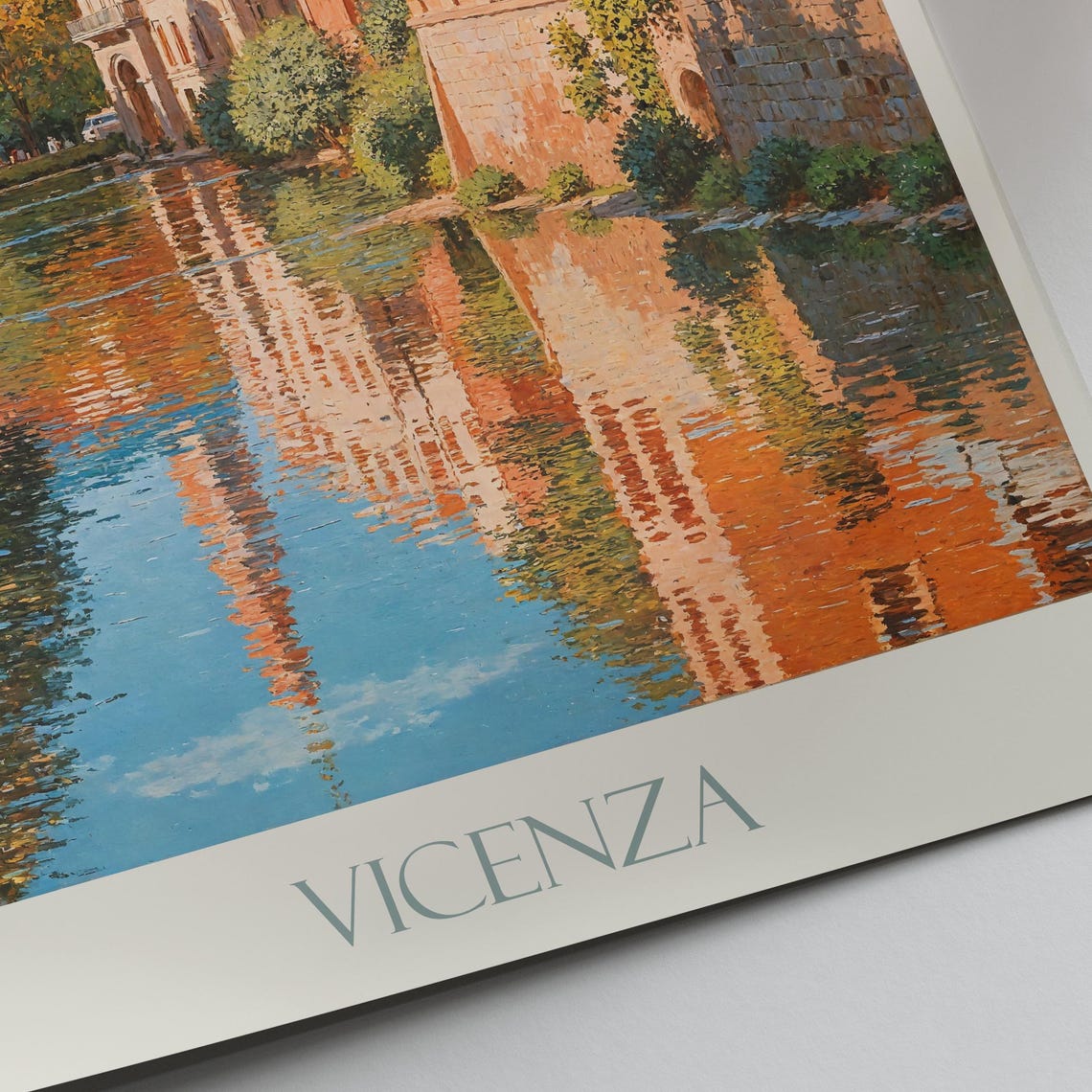 Vicenza Italy Canal Reflections Basilica Vintage Style Travel Poster - Image 3