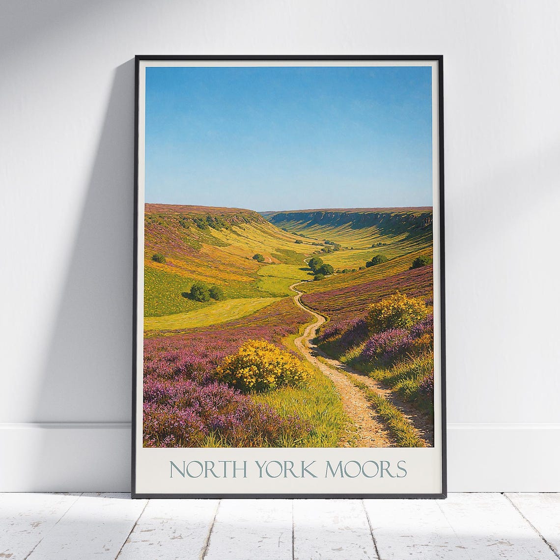 North York Moors Heather Valley Winding Path Painted Travel Poster