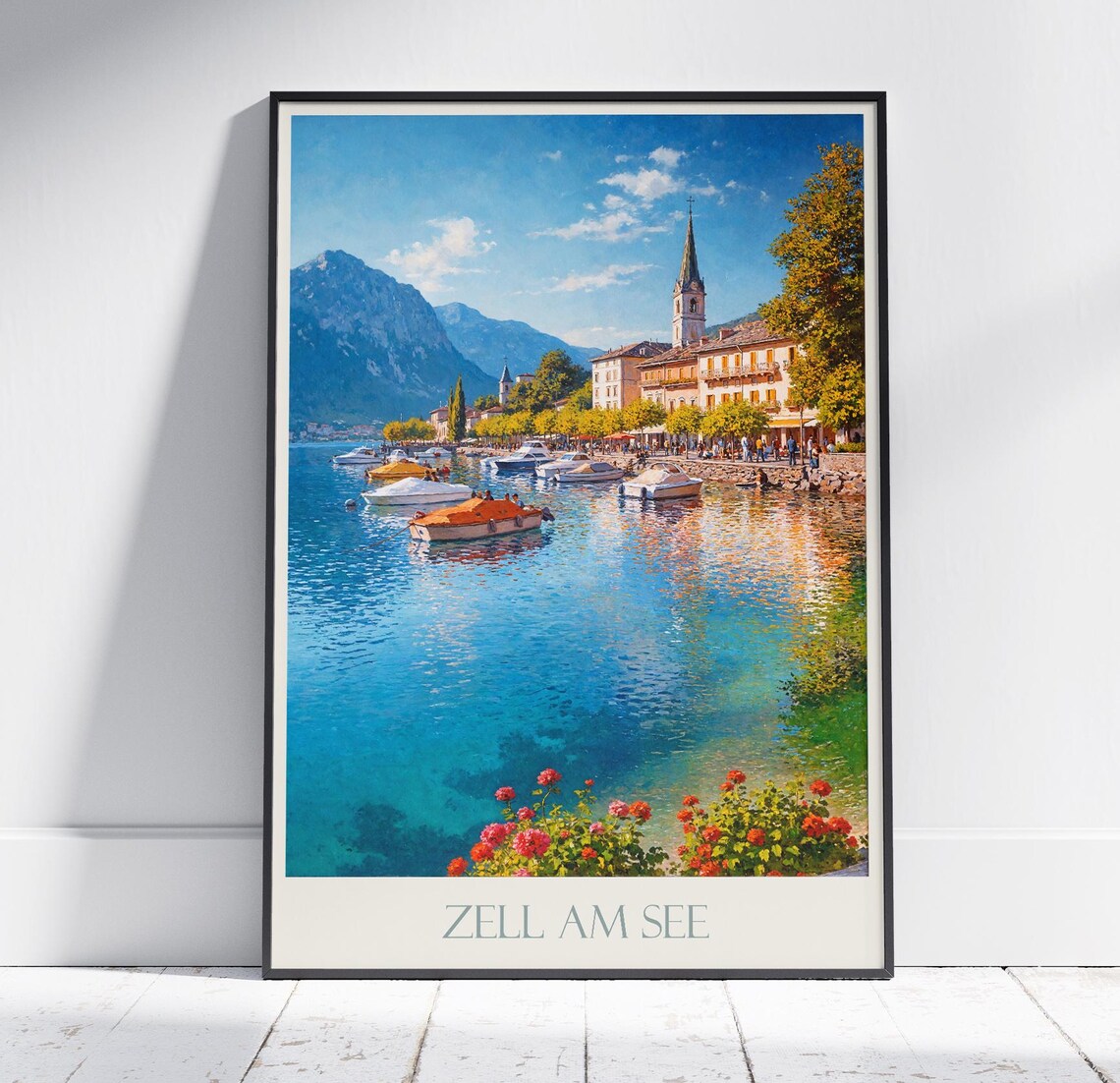 Zell Am See Austria Lakeside Harbor Vintage Travel Poster Boats