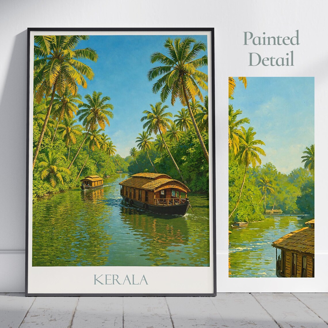 Kerala India Backwaters Houseboats Tropical Travel Poster Painting