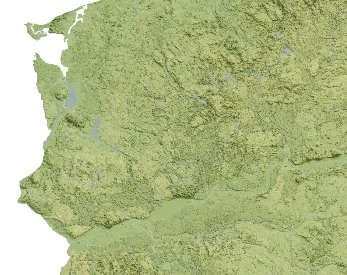 Poland Topographic Relief Map Green 3D Terrain Minimalist Wall Art - Image 3