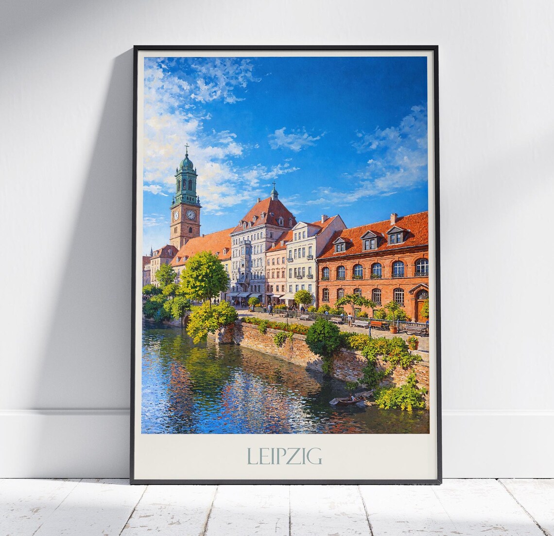 Leipzig Germany Riverside Old Town Painted European Travel Poster