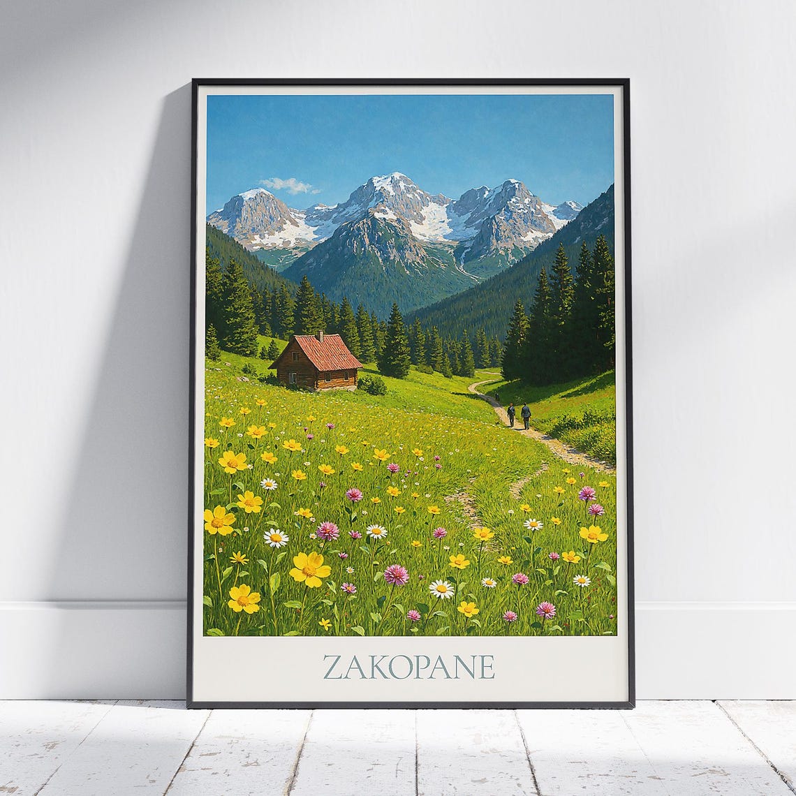 Zakopane Tatra Mountains Wildflower Meadow Cabin Vintage Poster