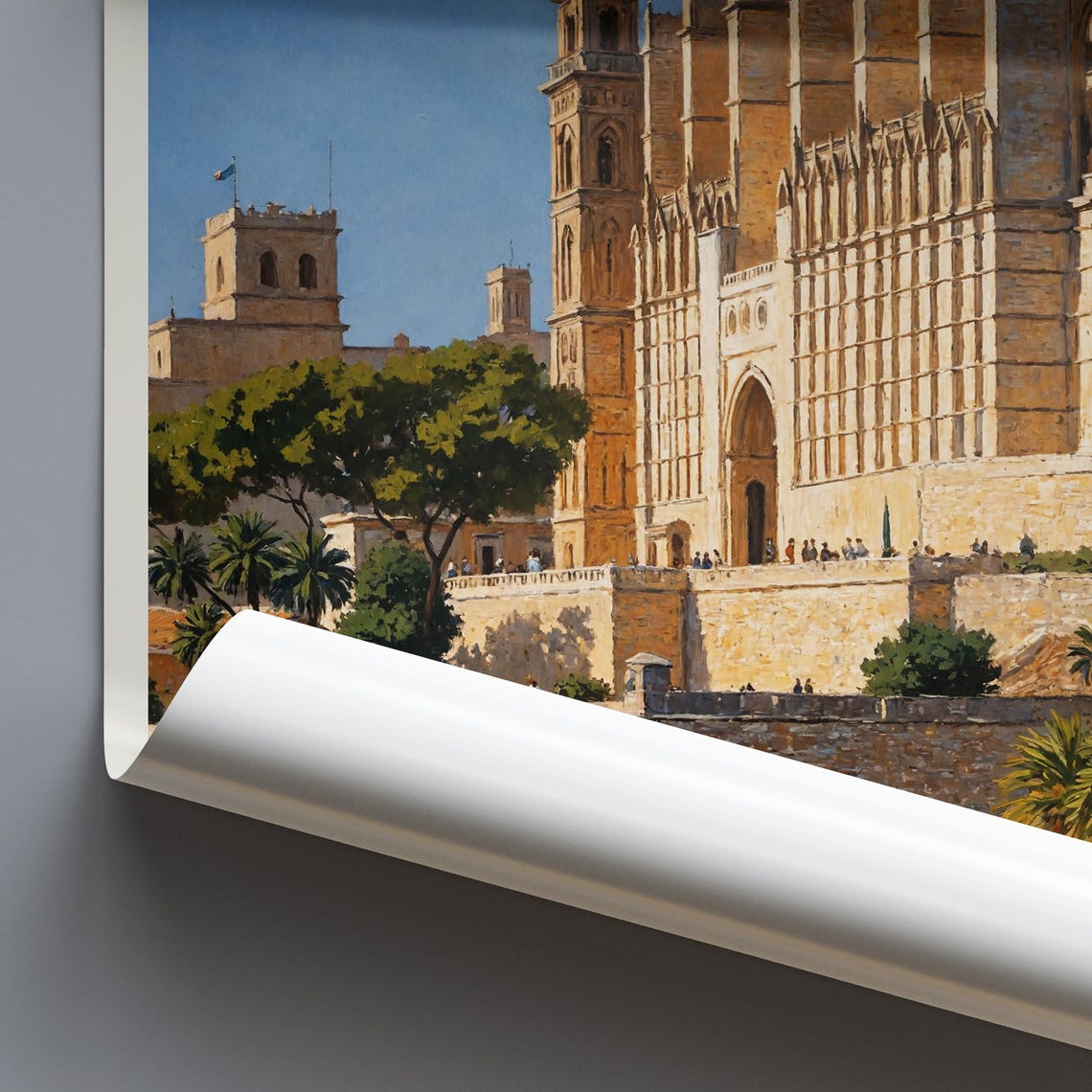 Palma Mallorca Spain Cathedral Waterfront Painted Travel Poster - Image 2
