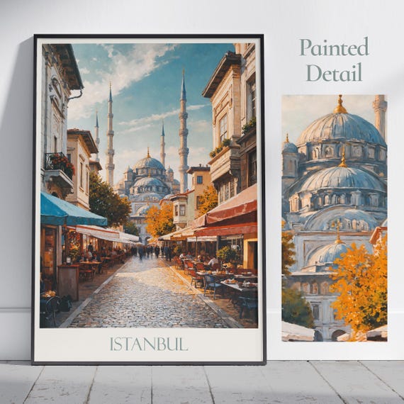 Istanbul Travel Print Turkiye Turkey Travel Poster Wall Art Home Decor Gift Personalized Framed