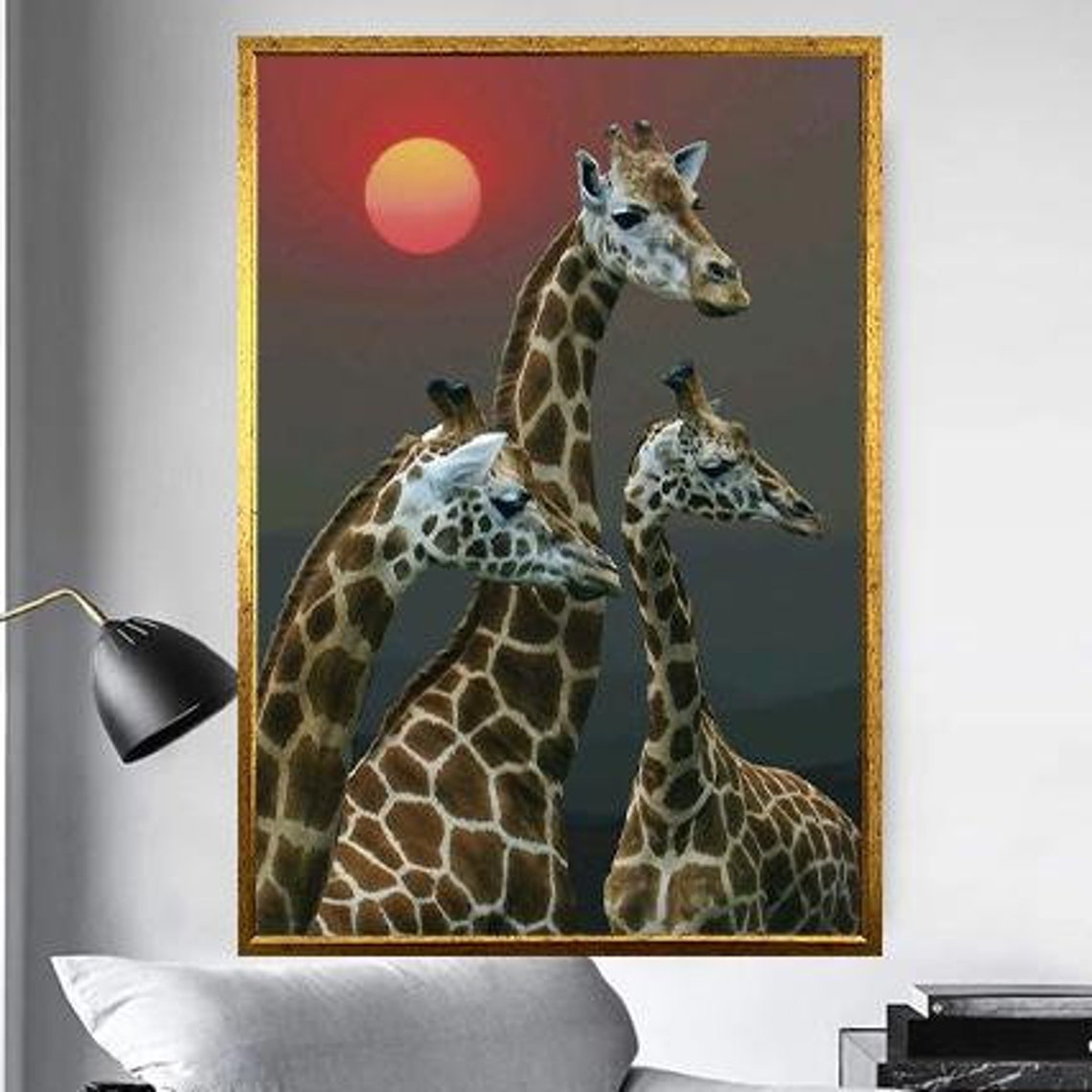 Three Giraffes Silhouetted By A Giant Red Sun African Safari Poster - Image 5