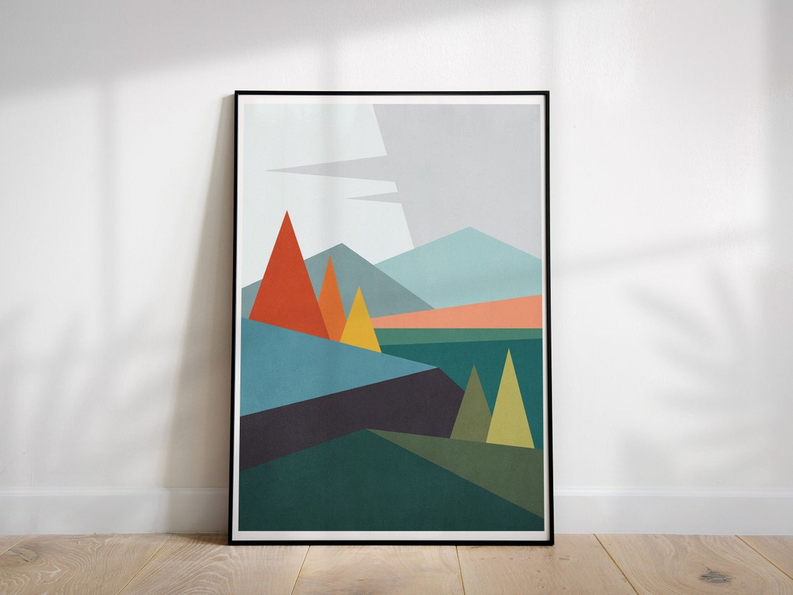 Minimalist Geometric Triangle Mountains Abstract Nature Wall Art - Image 3