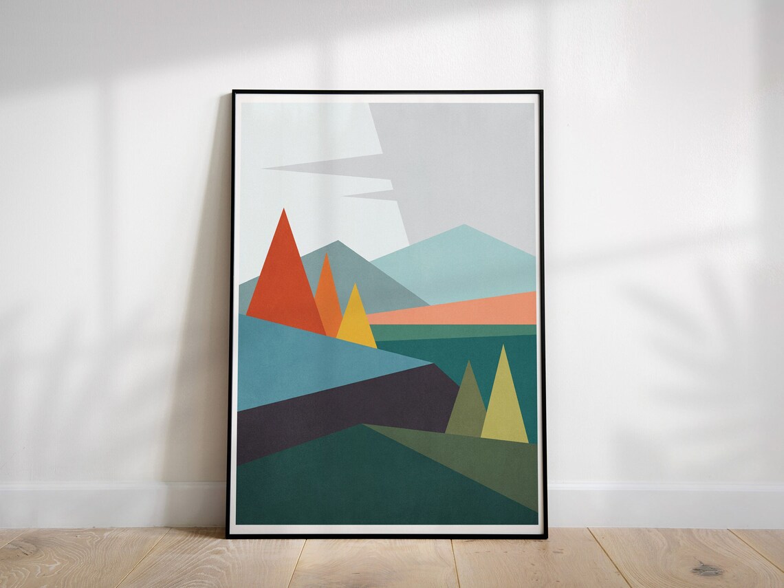 Minimalist Modern Artwork Bright Triangle Trees Geometric Print Minimalist Landscape Minimalist Drawing Print - Image 3