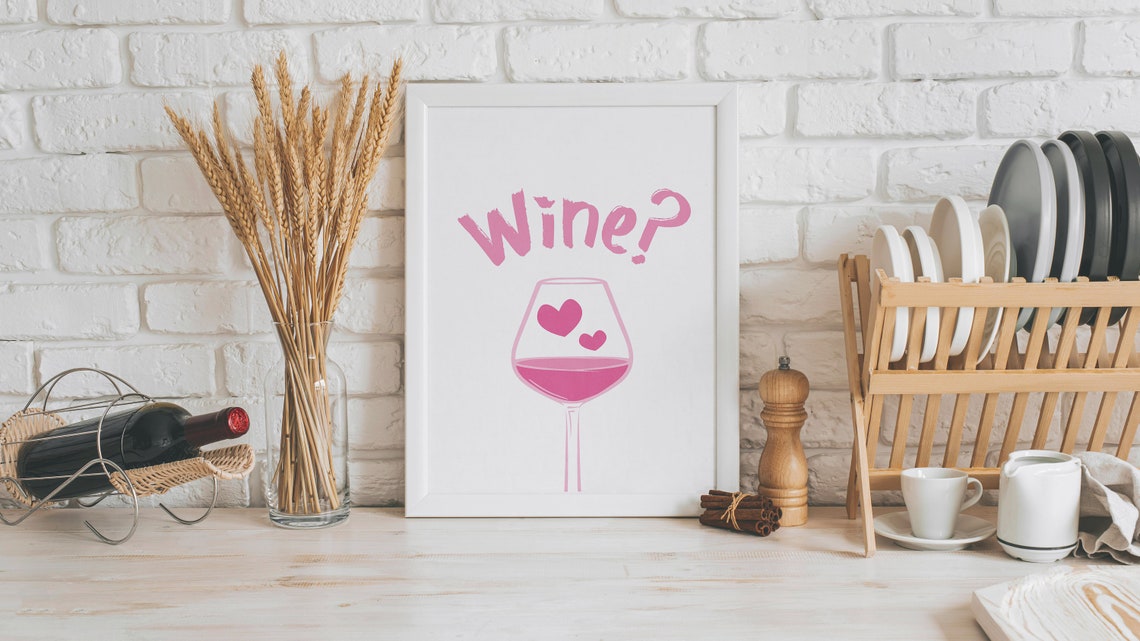Kitchen Art Print Wine Poster For Bar Whimsical Kitchen Wall Art Pink Funny Poster Kitchen Quirky Wall Art Dining Room Decor