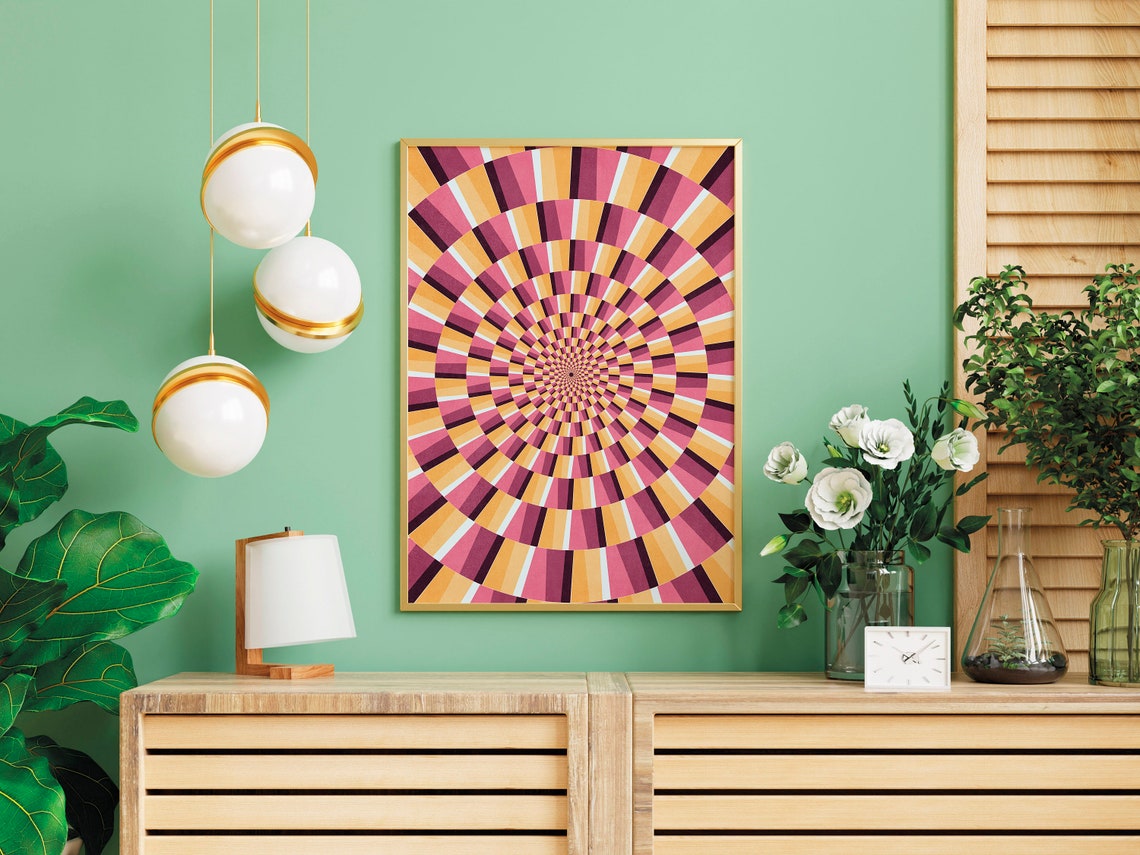 Pink and Orange Optical Illusion Spiral Geometric Art Poster - Image 3