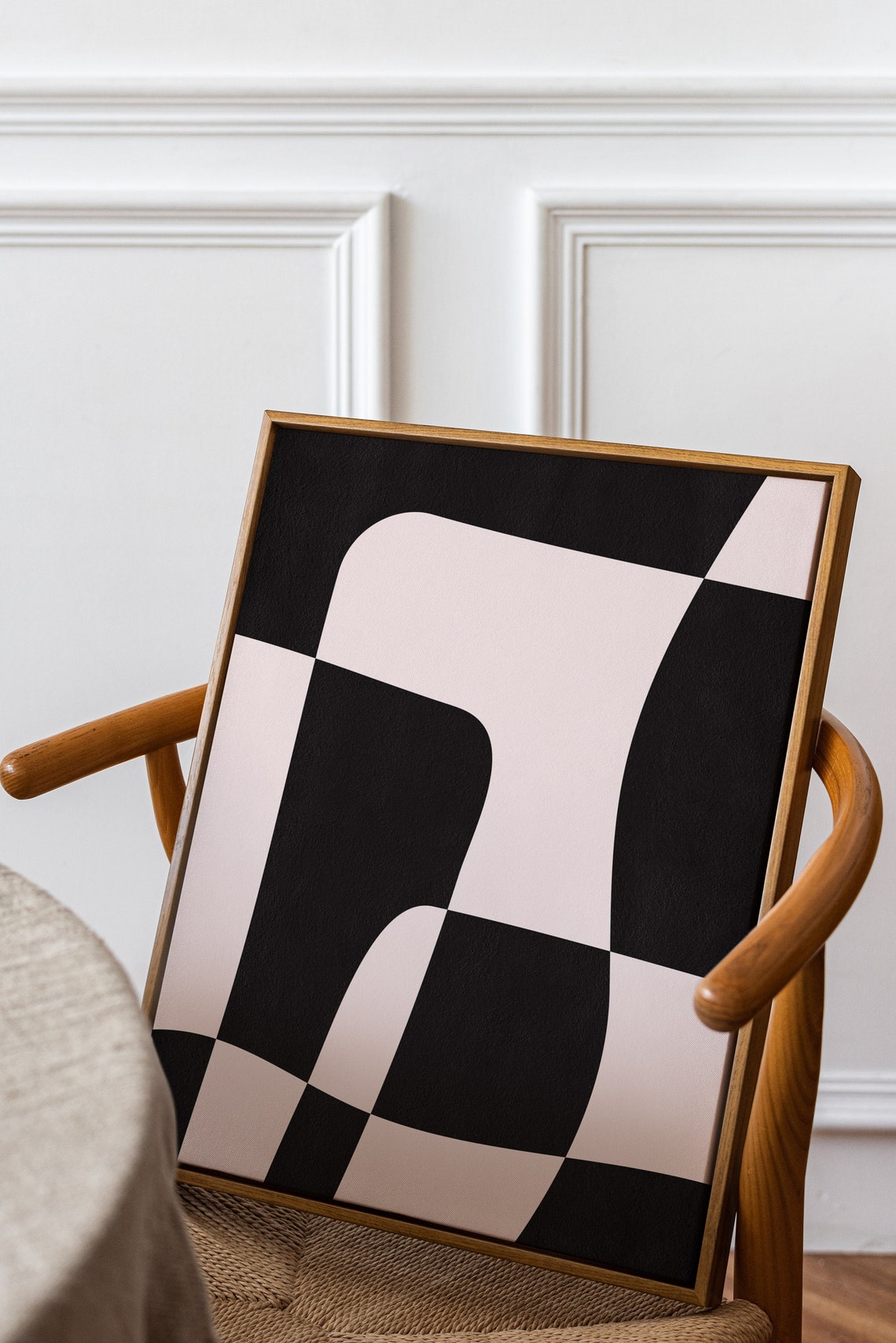 Modern Black and White Curved Geometric Shapes Abstract Wall Art - Image 3