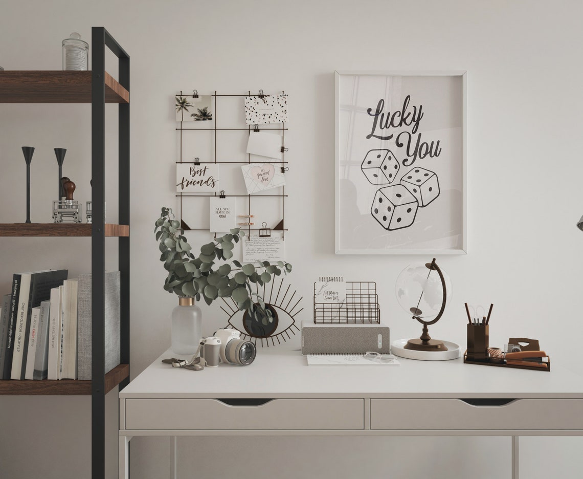 Lucky You Dice Script Monochrome Typography Modern Decor Wall Art - Image 2